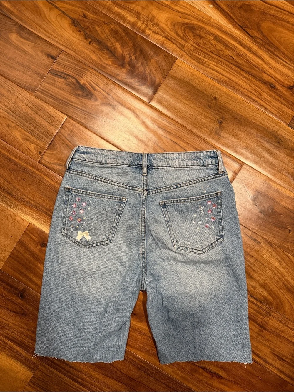 PacSun Light Blue Raw Hem Denim Long Shorts